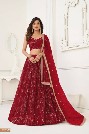 Aastha Fashion Maroon Butterfly Net Tone To Tone Thread Work, Sequence Work And Original Mirror Work Embroidery Wedding Wear Lehenga Choli - Distacart