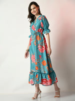 Thumbnail for Myshka Women's Sea Green Printed Dress - Distacart