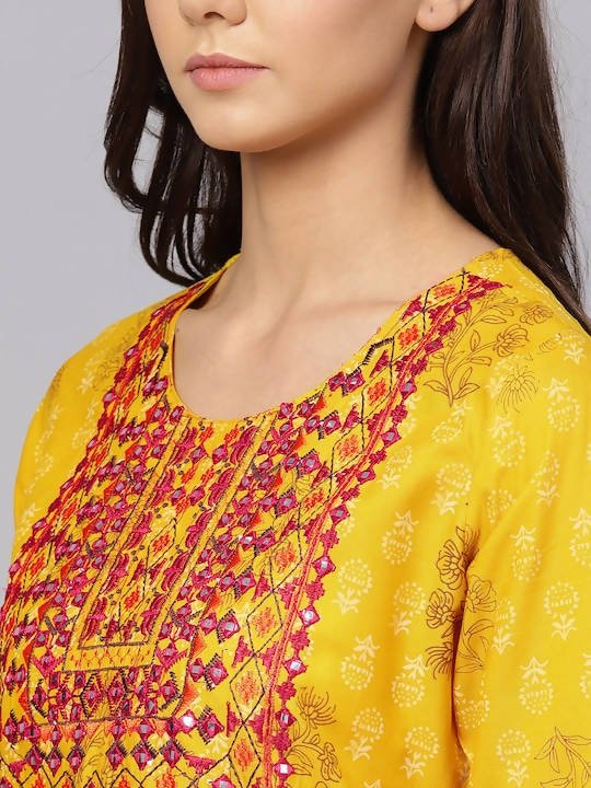 Anubhutee Mustard Yellow & Brown Screen Printed Straight Kurta - Distacart