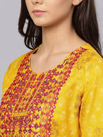 Thumbnail for Anubhutee Mustard Yellow & Brown Screen Printed Straight Kurta - Distacart