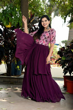 Thumbnail for Jyoti Fashion Women's Wine Printed with Sequins Faux Blooming Anarkali Dress - Distacart