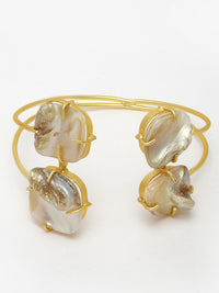 Thumbnail for NVR Women's Gold-Plated Mother of Pearl Handcrafted Cuff Bracelet - Distacart