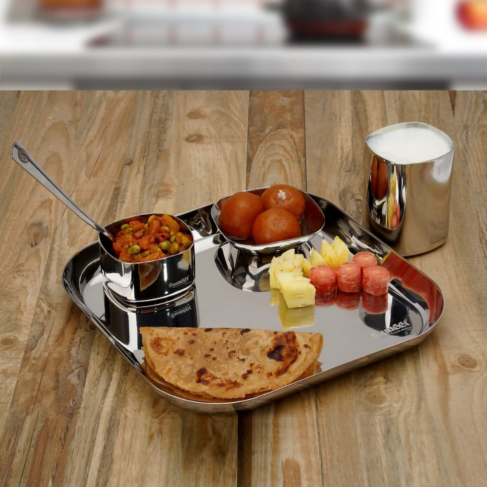 Sumeet Square Stainless Steel Heavy Gauge Mirror Finish Dinner Set - Dista