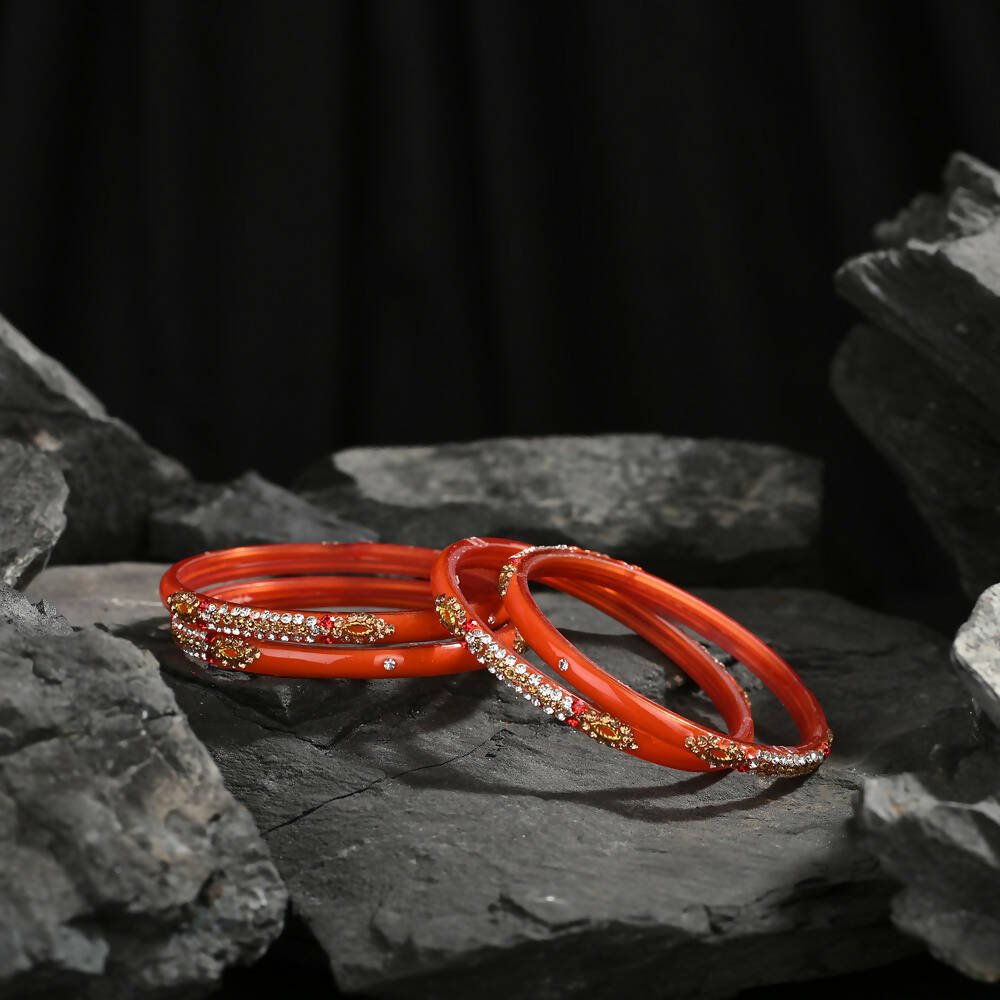Afast Elegant Bridal & Wedding Party Fashion Bangle/Kada Set, Orange, Glass, Pack Of 8 Model No- A29 - Distacart