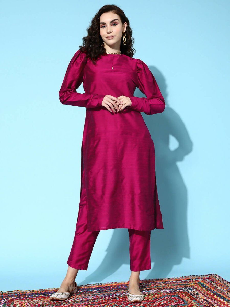 Ahalyaa Women's Traditional wear Kurta Set - Burgundy - Distacart