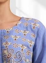 Thumbnail for Joban Fashion Sky Blue Cotton, Linen Embroidered Readymade Tunic - Distacart