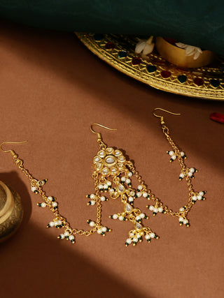 Ruby Raang Gold Flower Kundan Hair Jewelry