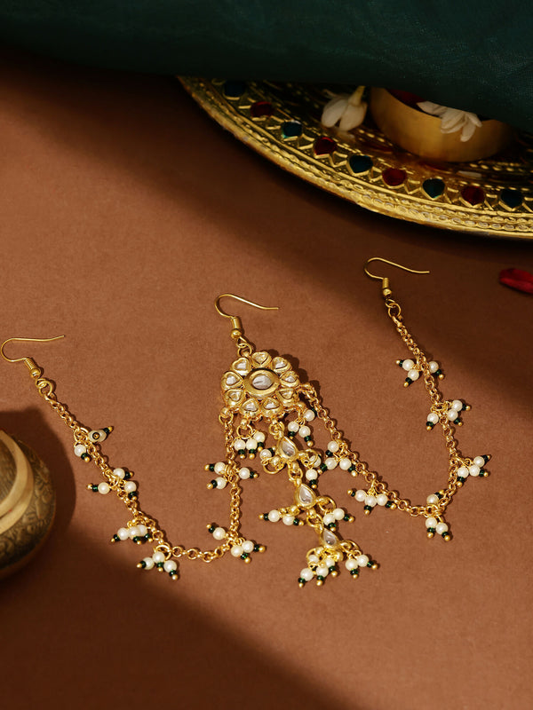 Ruby Raang Gold Flower Kundan Hair Jewelry