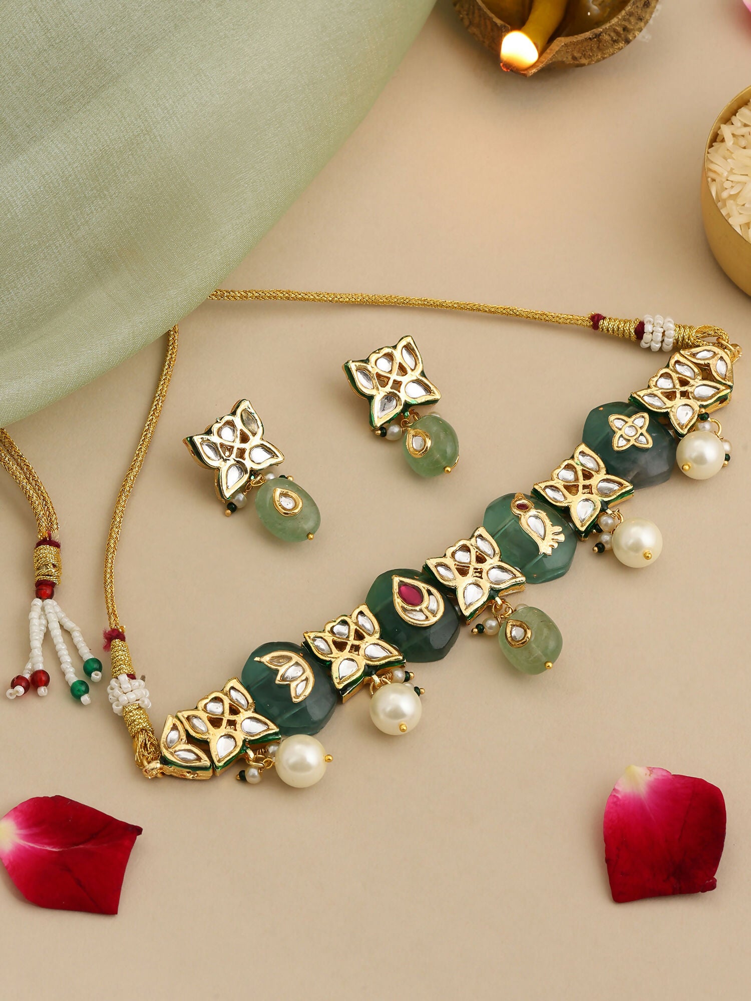 Ruby Raang Antique Kundan Stone Work Jewellery Set - Distacart
