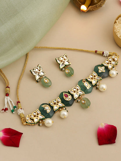 Ruby Raang Antique Kundan Stone Work Jewellery Set - Distacart