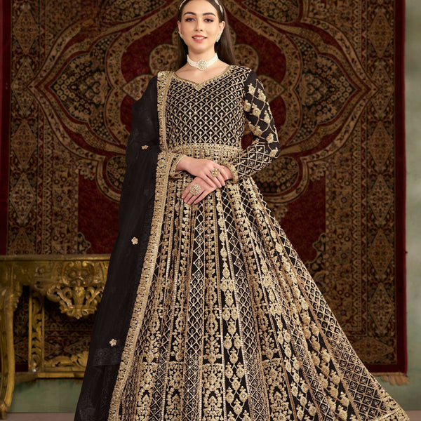 Anaita Black Embroidered Net Stitched Anarkali Suit - Distacart