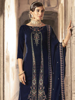 Thumbnail for Aastha Fashion Women's Navy Blue Velvet Floral Resham Thread with Jari work Kurta with Trouser & Dupatta - Distacart
