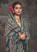 Thumbnail for Joban Fashion Teal Green Art Silk With Fine Viscose Border Ajrak Full Body Print With Soft Finish Saree
