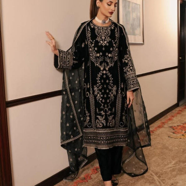 Prazu Fashion Black Chinon Silk Embroidered Salwar Suit