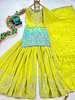 Thumbnail for Prazu Fashion Parrot Green Chinon Silk Embroidered Sharara Suit