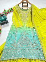 Thumbnail for Prazu Fashion Parrot Green Chinon Silk Embroidered Sharara Suit