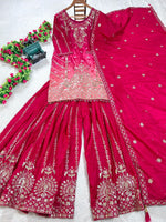 Thumbnail for Prazu Fashion Pink Chinon Silk Embroidered Sharara Suit