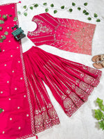 Thumbnail for Prazu Fashion Pink Chinon Silk Embroidered Sharara Suit
