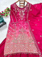 Thumbnail for Prazu Fashion Pink Chinon Silk Embroidered Sharara Suit