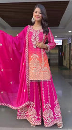 Thumbnail for Prazu Fashion Pink Chinon Silk Embroidered Sharara Suit