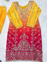 Thumbnail for Prazu Fashion Yellow Chinon Silk Embroidered Sharara Suit