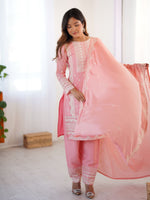 Thumbnail for Prazu Fashion Baby Pink Chinon Silk Embroidered Salwar Suit