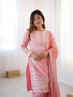 Thumbnail for Prazu Fashion Baby Pink Chinon Silk Embroidered Salwar Suit