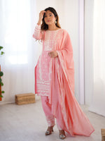 Thumbnail for Prazu Fashion Baby Pink Chinon Silk Embroidered Salwar Suit
