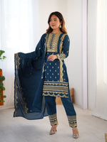 Thumbnail for Prazu Fashion Blue Chinon Silk Embroidered Salwar Suit