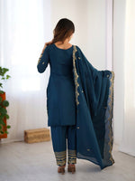 Thumbnail for Prazu Fashion Blue Chinon Silk Embroidered Salwar Suit