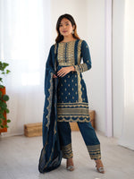 Thumbnail for Prazu Fashion Blue Chinon Silk Embroidered Salwar Suit
