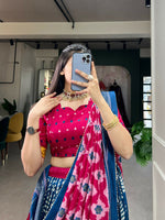 Thumbnail for Vastranavya Traditional Printed Tusser Silk Lehenga Choli - Blue - Distacart