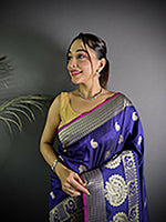 Thumbnail for Joban Fashion Purple Banarasi Soft Lichi Silk Paisley Saree