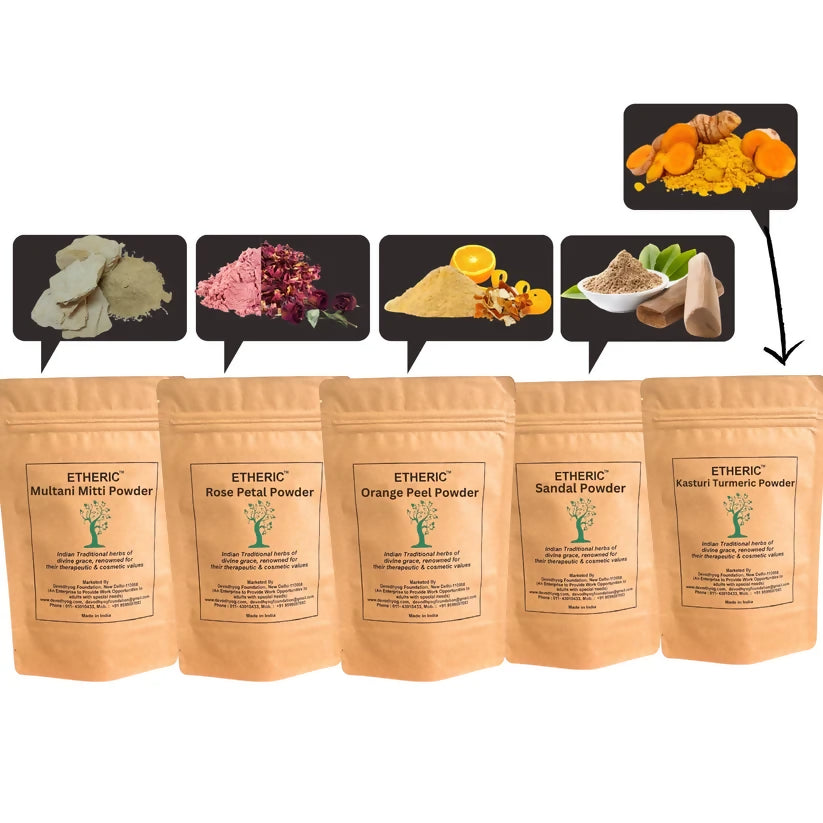 Etheric Face Pack Combo – Sandal, Rose, Orange Peel & Kasturi Turmeric Mask - Dista
