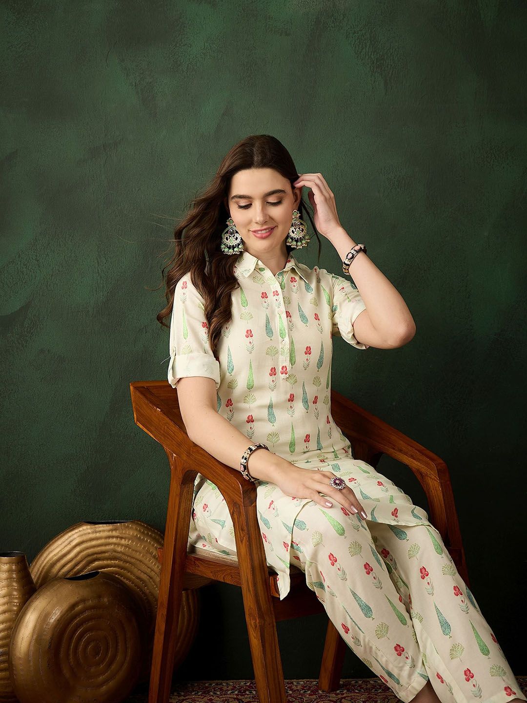 Sangria Printed Kurta With Trousers - Distacart