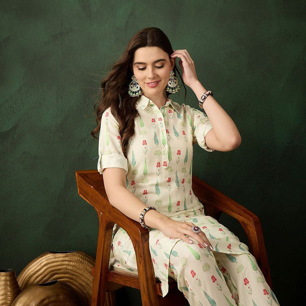 Sangria Printed Kurta With Trousers - Distacart