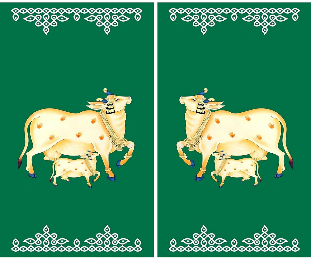 Sri Yagnaa M 46 – Green Gomatha Muggu Backdrop Cloth, Set of 2, 5 x 8 Ft - Dista