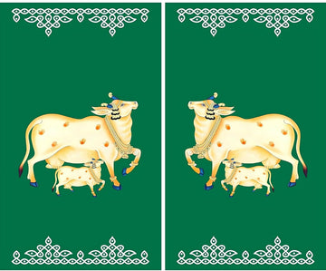 Sri Yagnaa M 46 – Green Gomatha Muggu Backdrop Cloth, Set of 2, 5 x 8 Ft - Dista