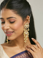 Thumbnail for Nuyug 22 K Gold-Plated Elegant Kundan Studded & Pearl Beaded Crescent Shaped Kanauti Earrings