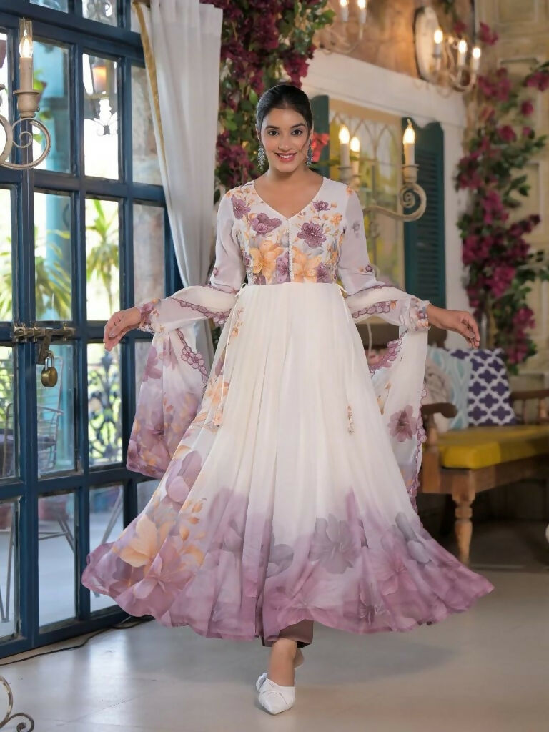 Teeya Creation Multi Color Organza Silk Printed Party Wear Gown
