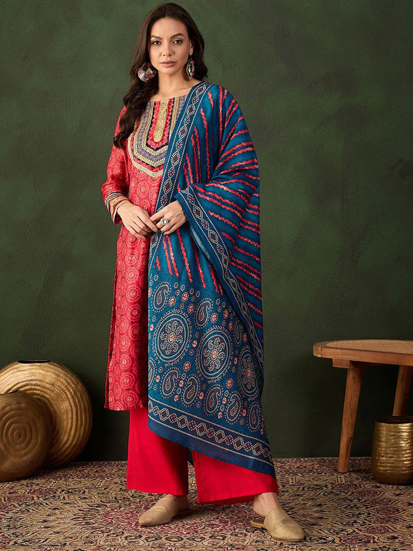 Sangria Embroidered Kurta & Palazzo With Dupatta