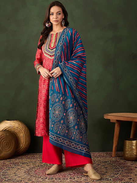 Sangria Embroidered Kurta & Palazzo With Dupatta