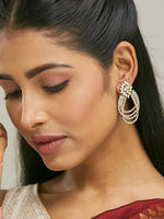 Thumbnail for Nuyug 22K Gold-Plated Floral Motif Zircon Stone Studded Teardrop Shaped Elegant Drop Dangler Earrings