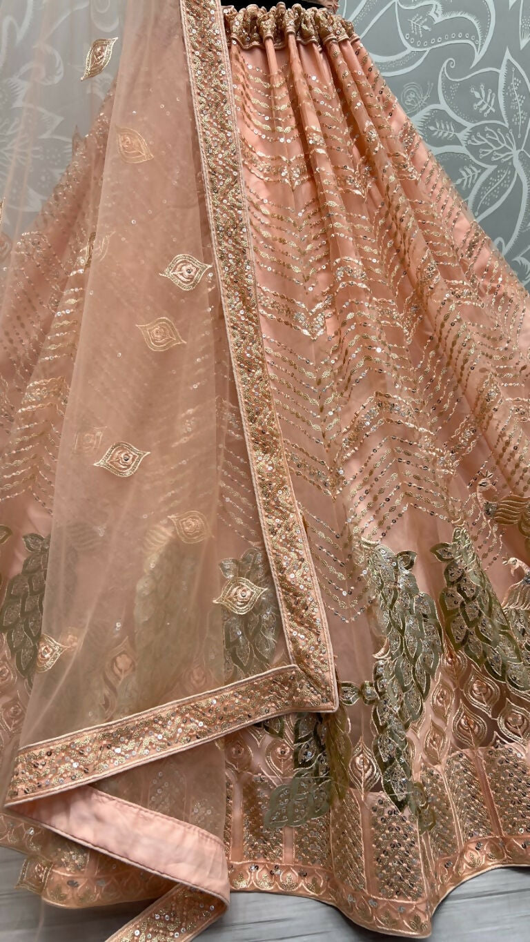 Jyoti Fashion Women's Peach Bridal Net Fancy Foil & Sequins with Multi Thread Embroidered Wedding Lehenga Choli - Distacart