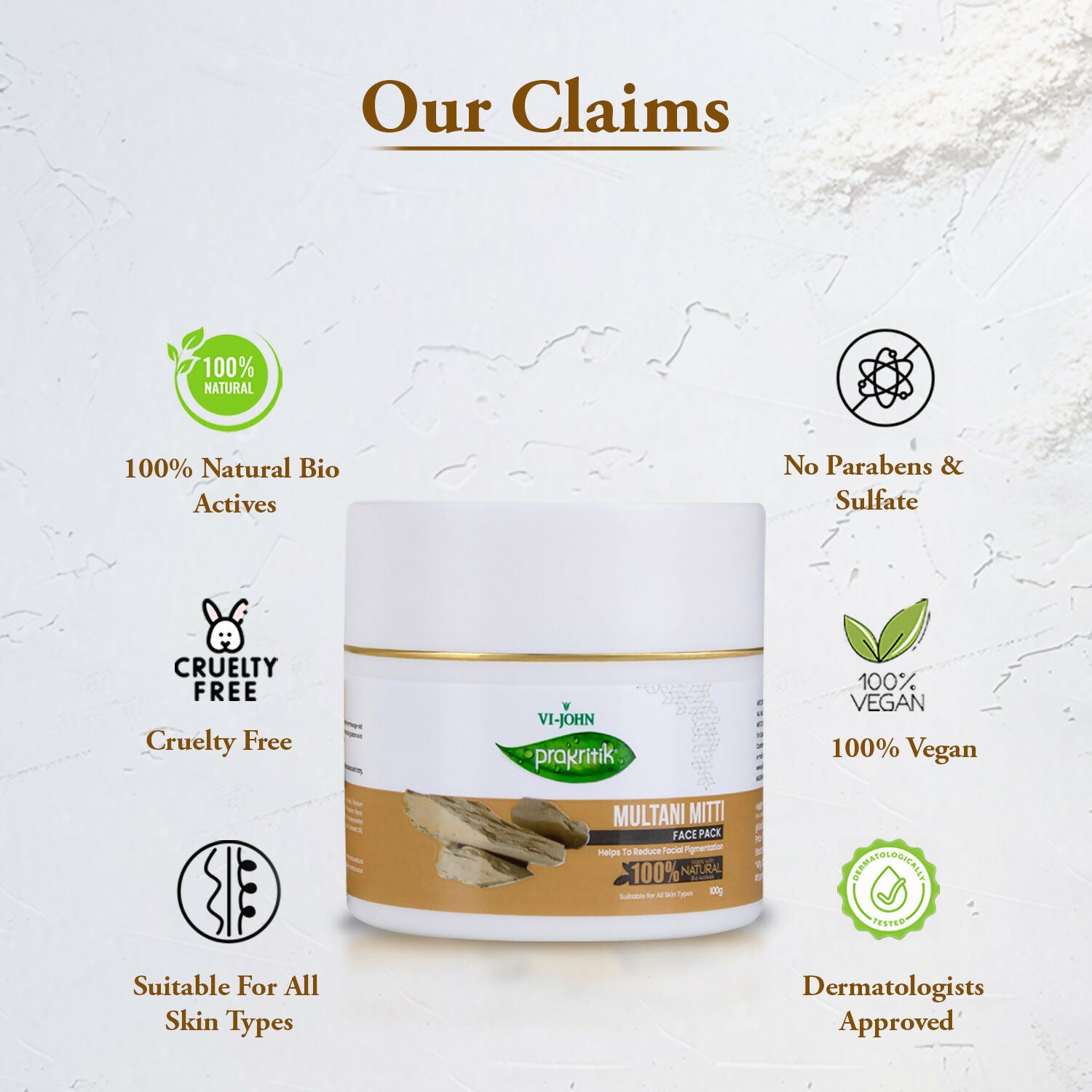 VI-JOHN Prakritik Multani Mitti Face Pack Controls Sebum Made With 100% Natural Bio Actives - Distacart