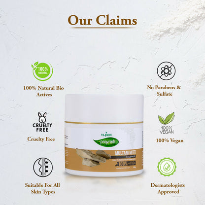 VI-JOHN Prakritik Multani Mitti Face Pack Controls Sebum Made With 100% Natural Bio Actives - Distacart