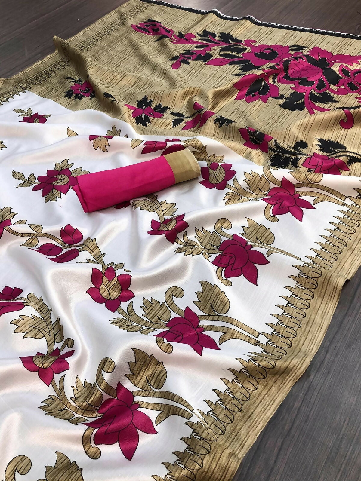 Vamika White Printed Art Silk Saree - Distacart