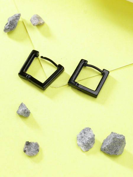 NVR Men's Black Rhodium-Plated Geometric Shape Stainless Steel Hoop Earrings - Distacart