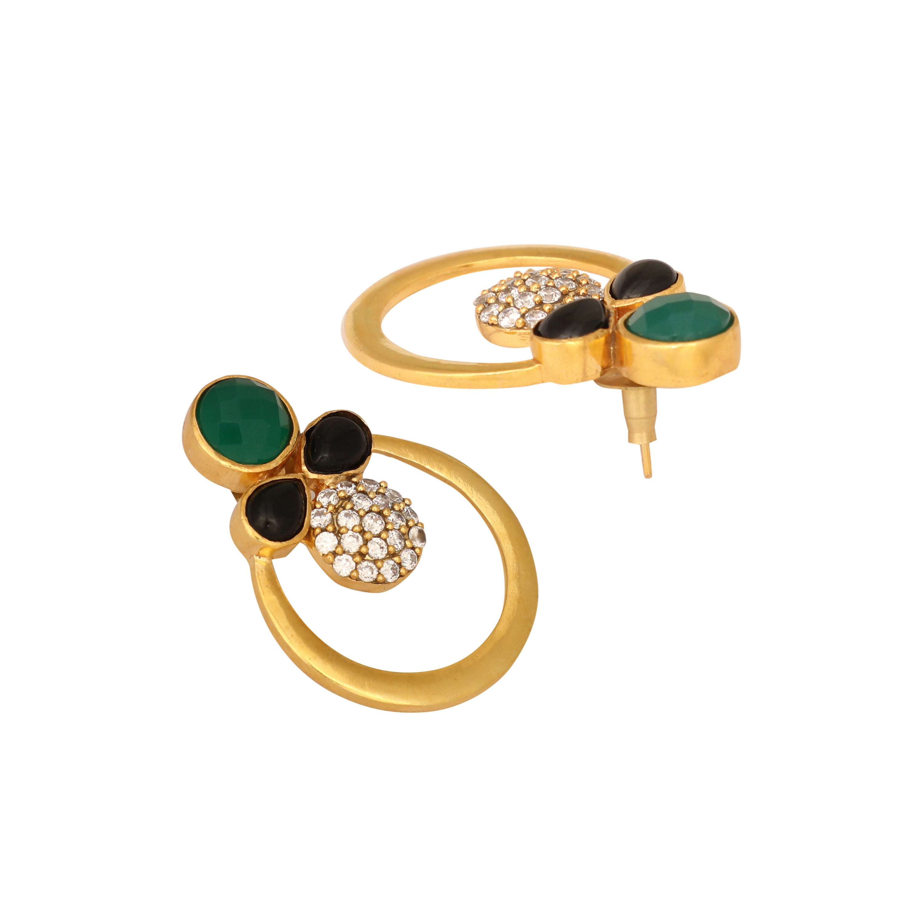 Nuyug 22K Gold Plated Cubic Zirconia Studded Contemporary Stone Earrings