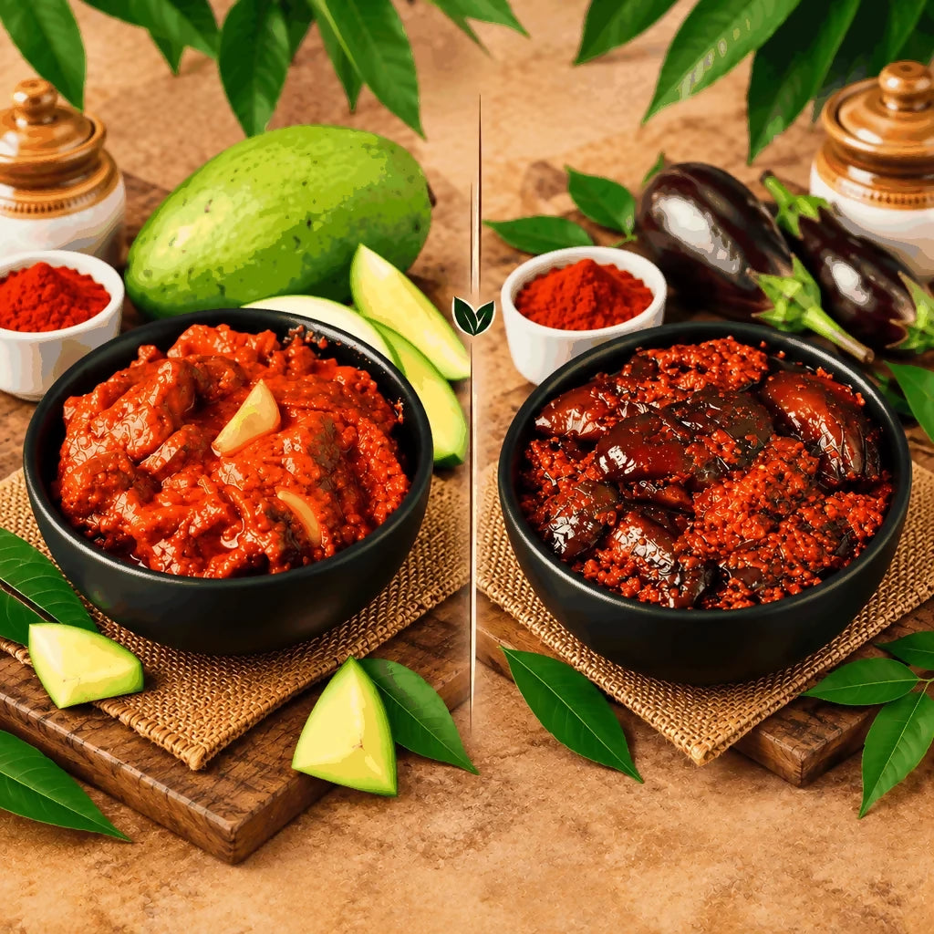 Tenali Ruchulu Pickles Combo: Mango Pickle + Vankaya Pickle